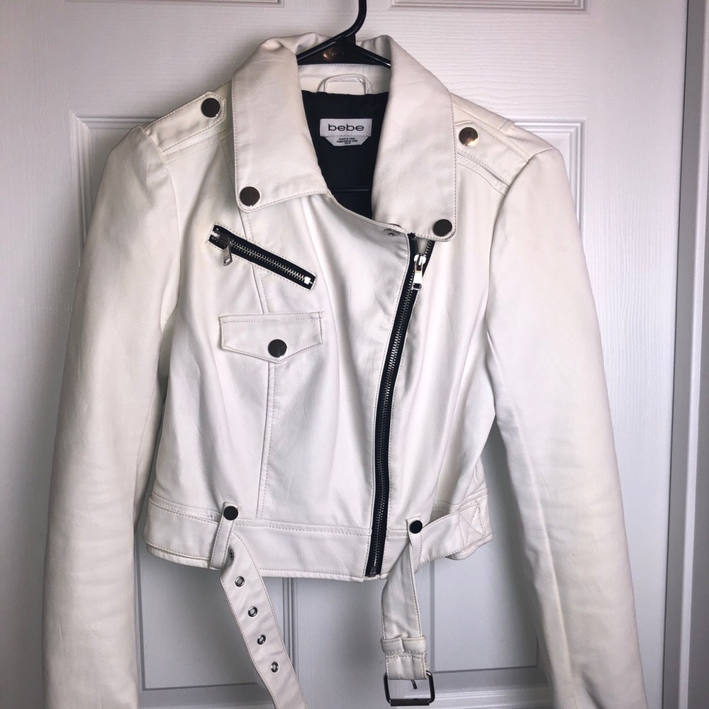 Bebe White Vegan Leather Moto Jacket